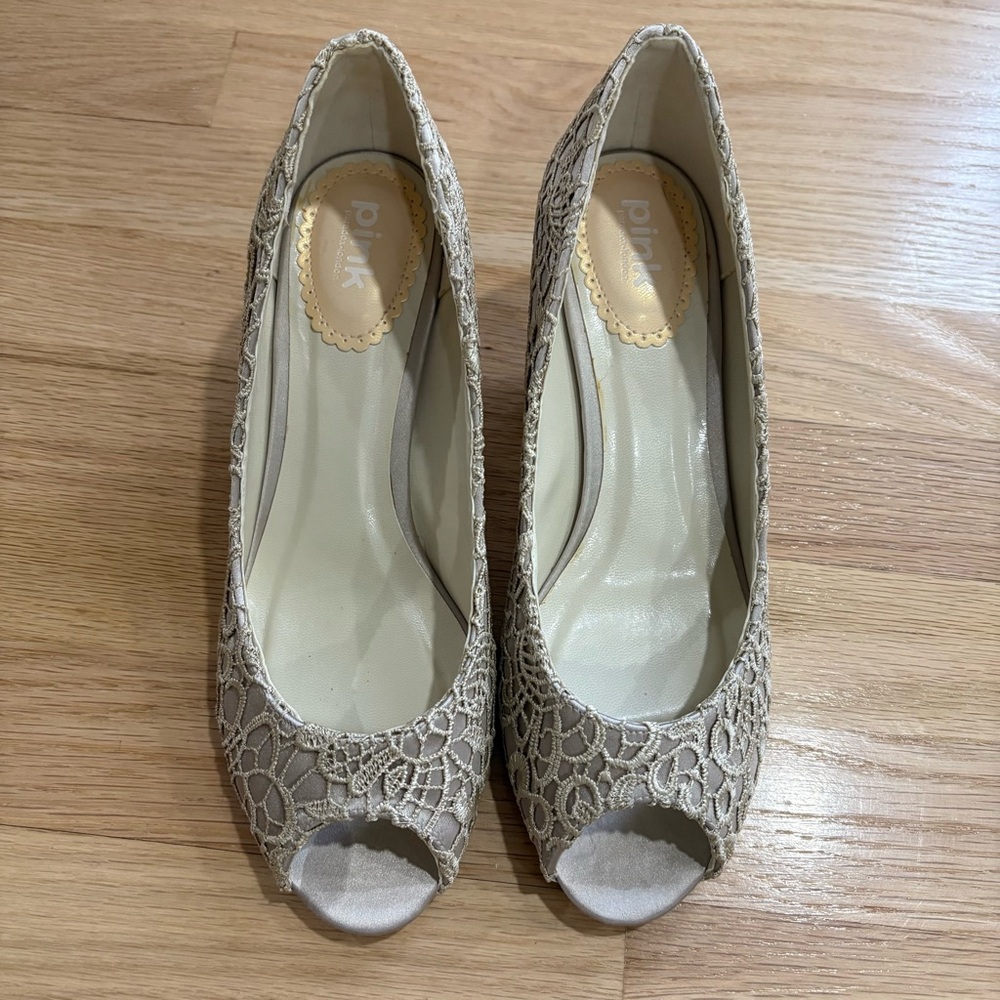 Pink Paradox London Lace Peep-Toe Heels